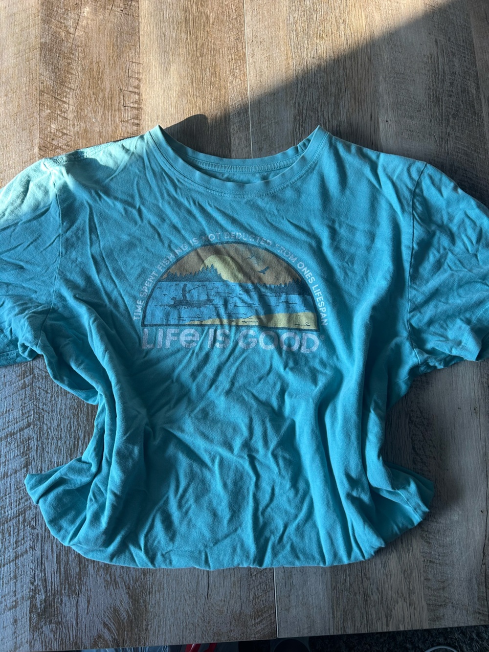 Life Is Good Turquoise Graphic Tee with Sunset Patch